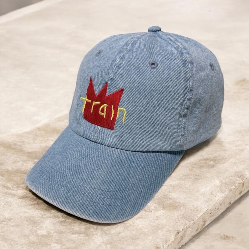 Train red crown denim chambray baseball hat embroidered One size unisex
